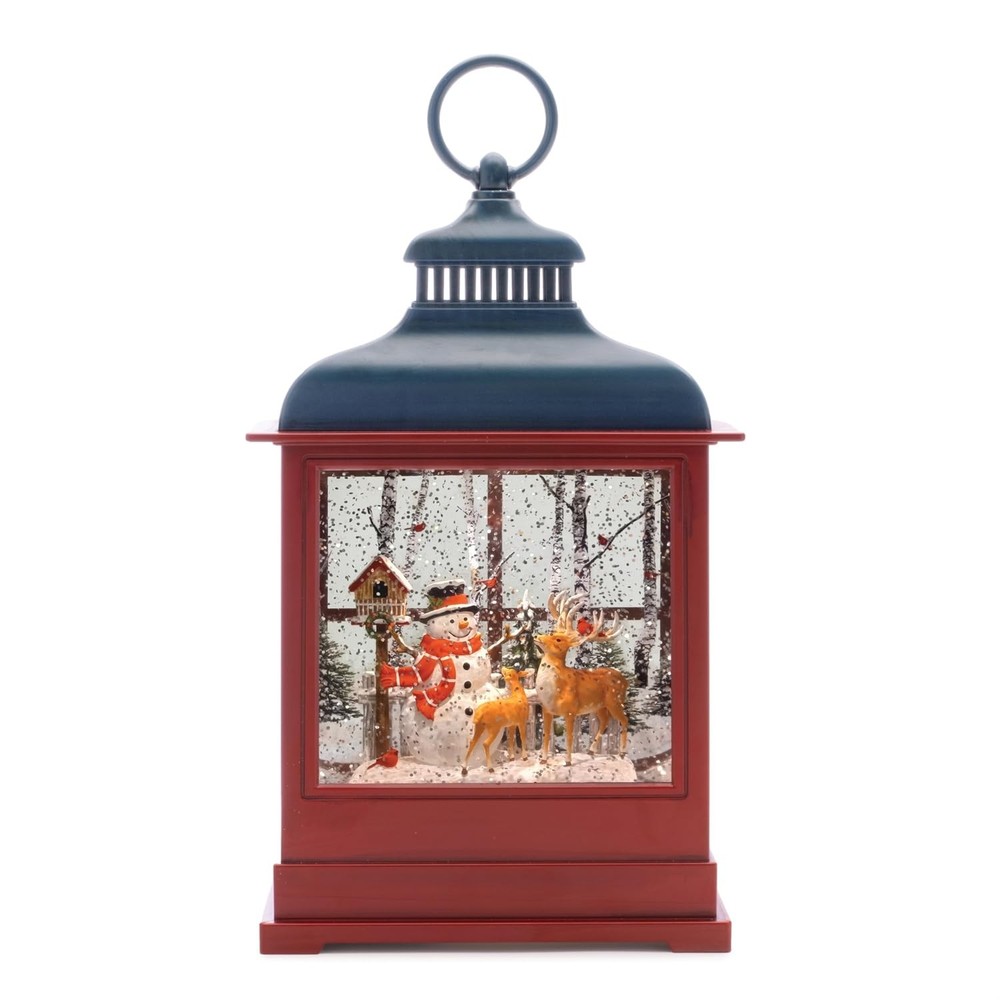 Melrose Snow Globe with Snowman & Deer, 12" Timer, USB, Home Decor