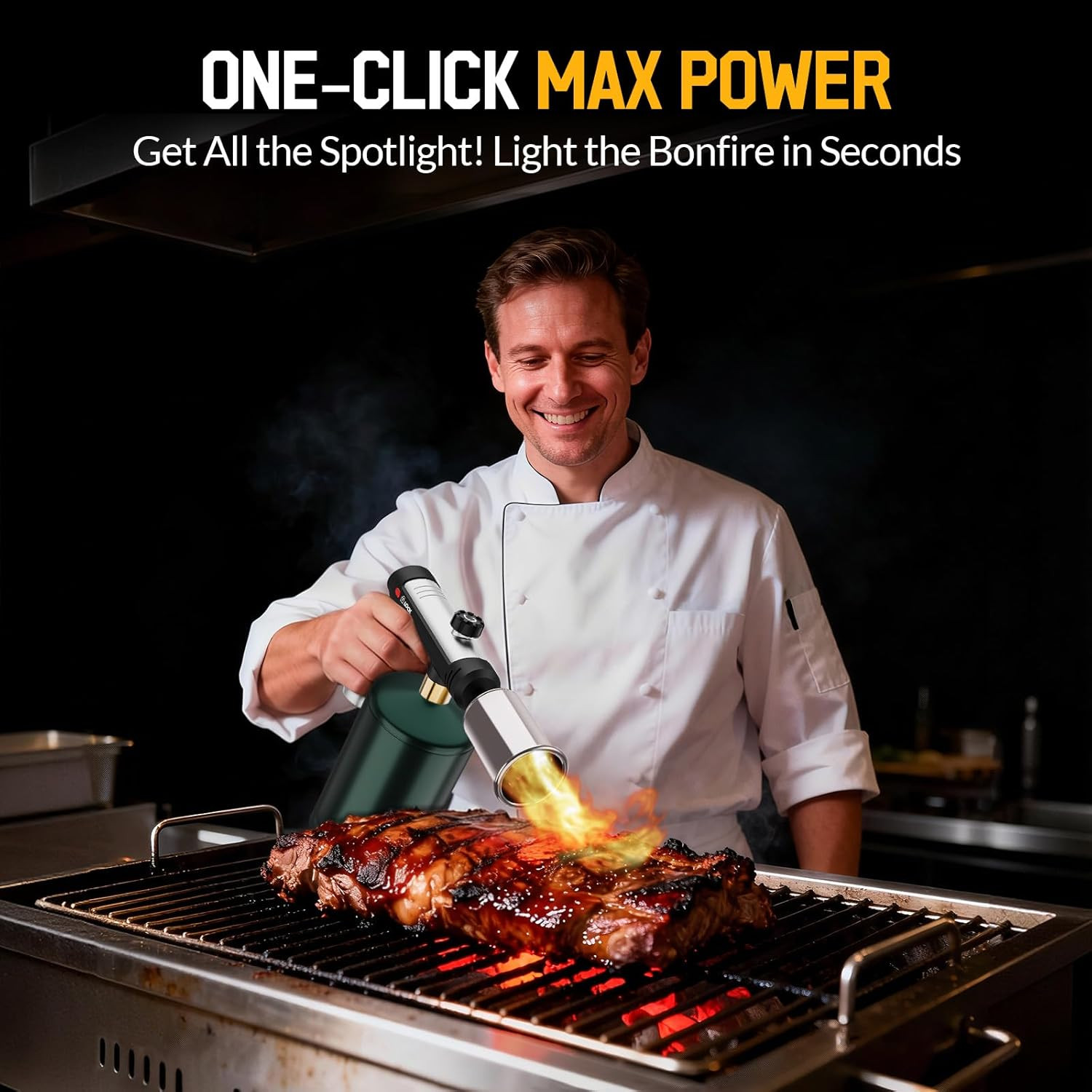 Propane Torch with One-Click Max Fire, Flame Thrower Gun Charcoal Lighter with a