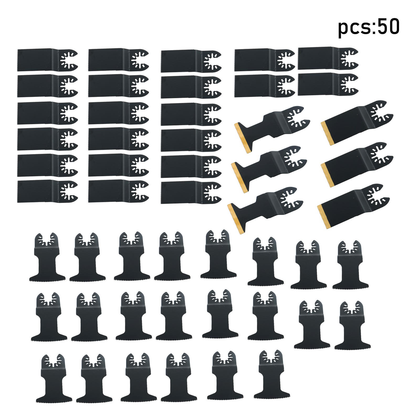 50 PCS Titanium Oscillating Tool Blades Curved Edge Oscillating Saw Blade Kit