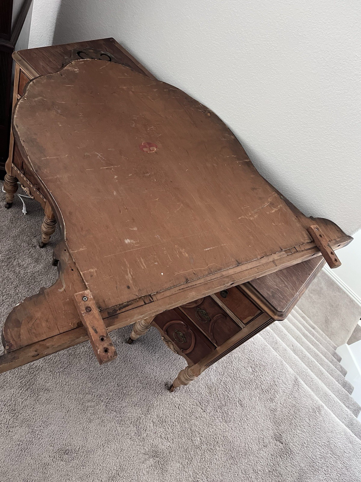 King Haase Antique Vanity with Mirror with Original Wooden Wheels. Very Rare
