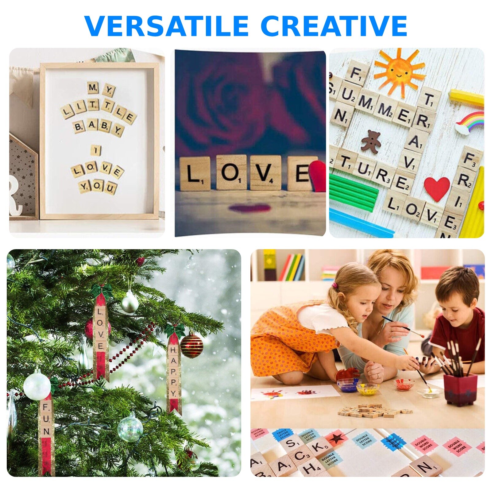 400PCS Scrabble Wood Tiles Pieces Full Sets 100 Letters Wooden Replacement Pick