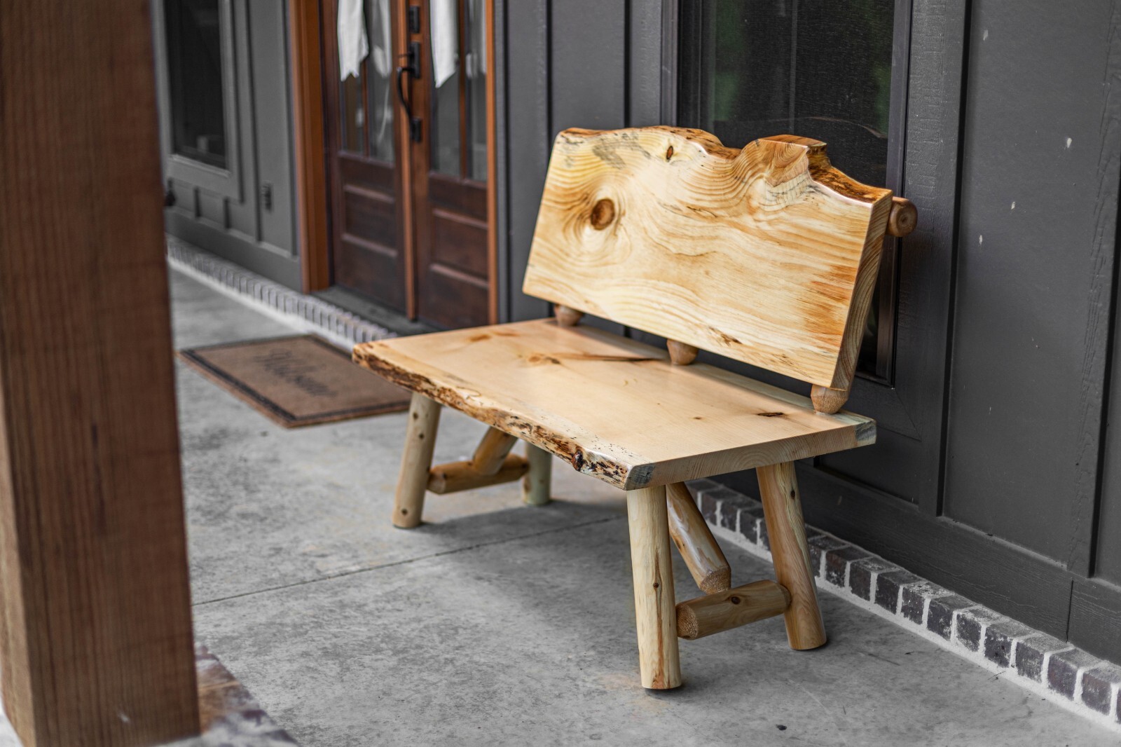 Southern Rustic Logwerks Log Bench with Back Rest Live Edge Pine