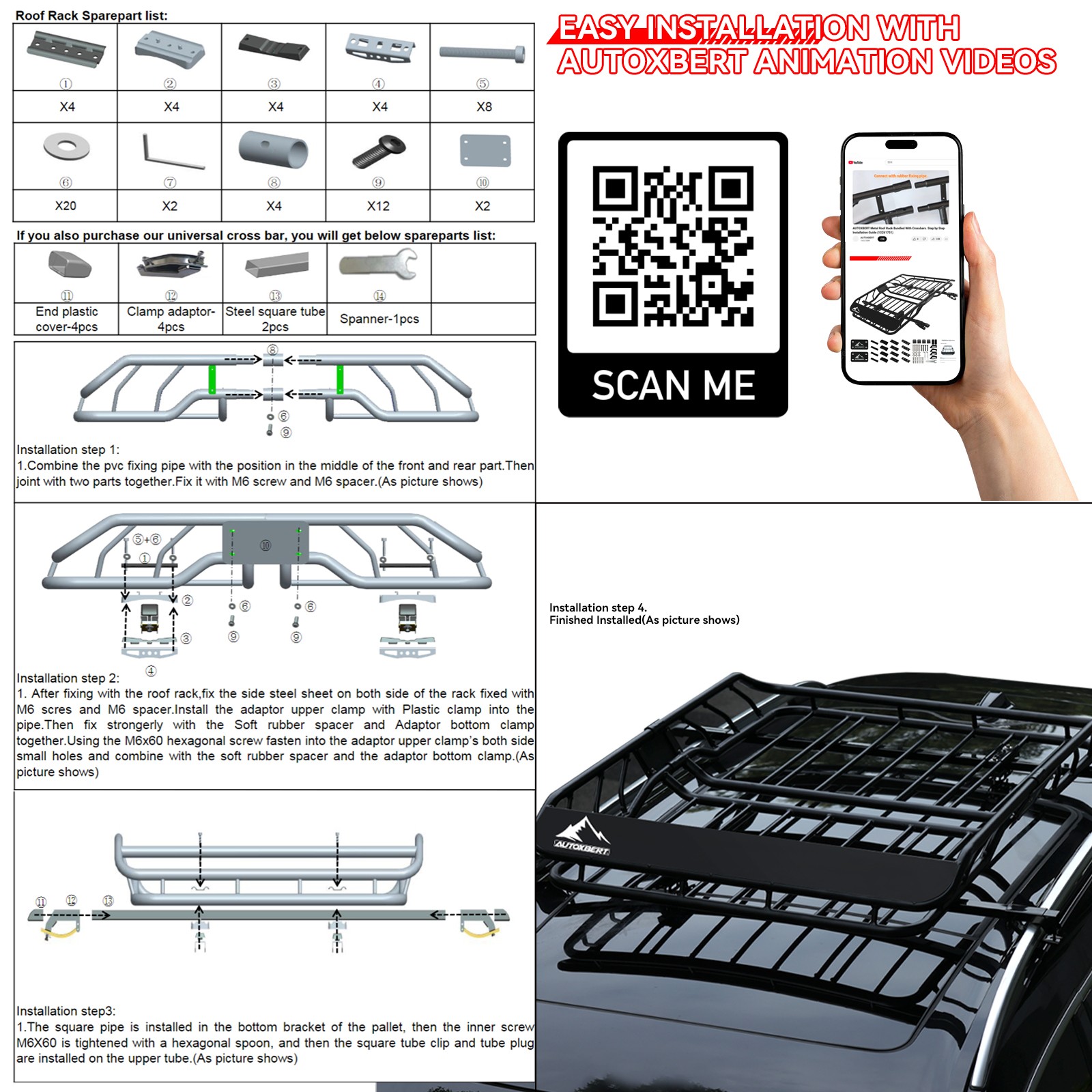50" Roof Rack w/ Cross Bar Set Cargo Carrier Basket Car Rooftop Luggage Storage