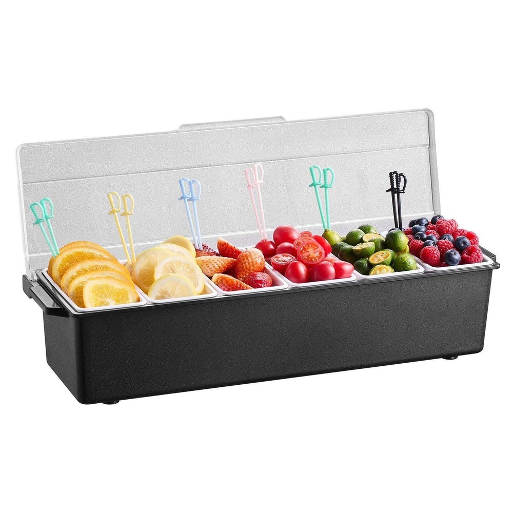 Chilled Condiment Server, 6 Compartment Ice Cooled Condiment Serving Container,