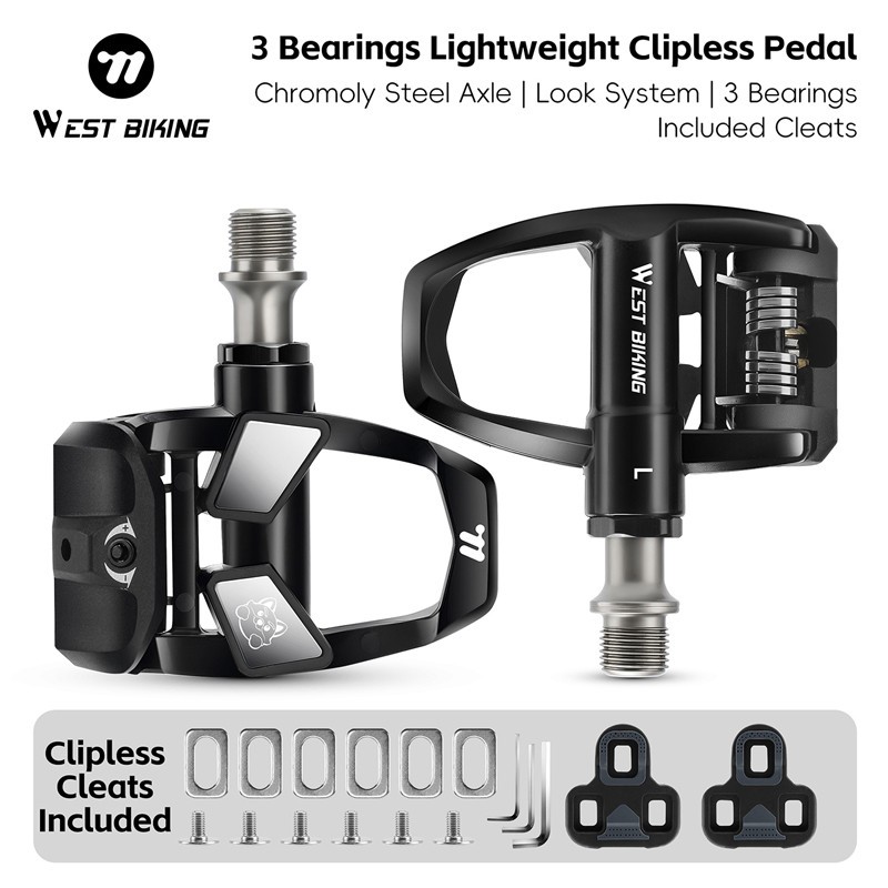 WEST BIKING 3 Bearings Bicycle Clipless Pedals with Cleats for Look System