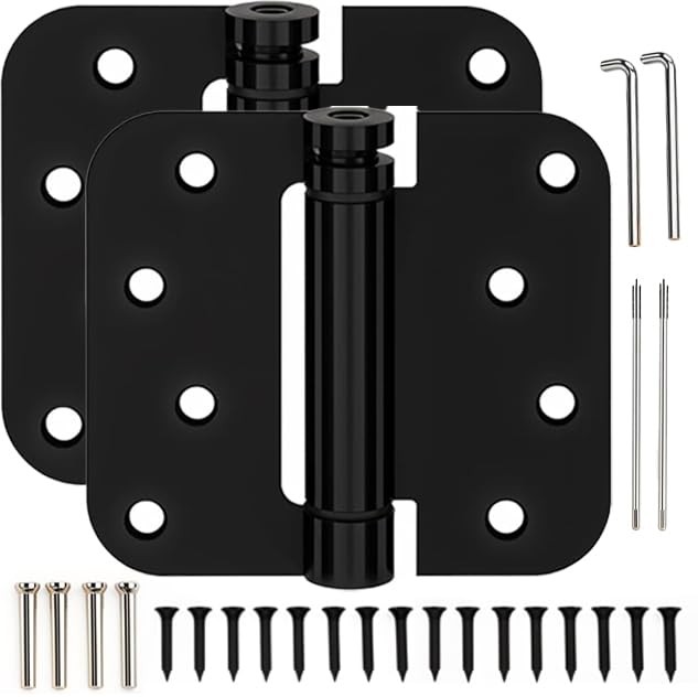 2 Pack 4x4 Inch Spring Loaded Self-Closing Door Hinges Matte Black Adjustable
