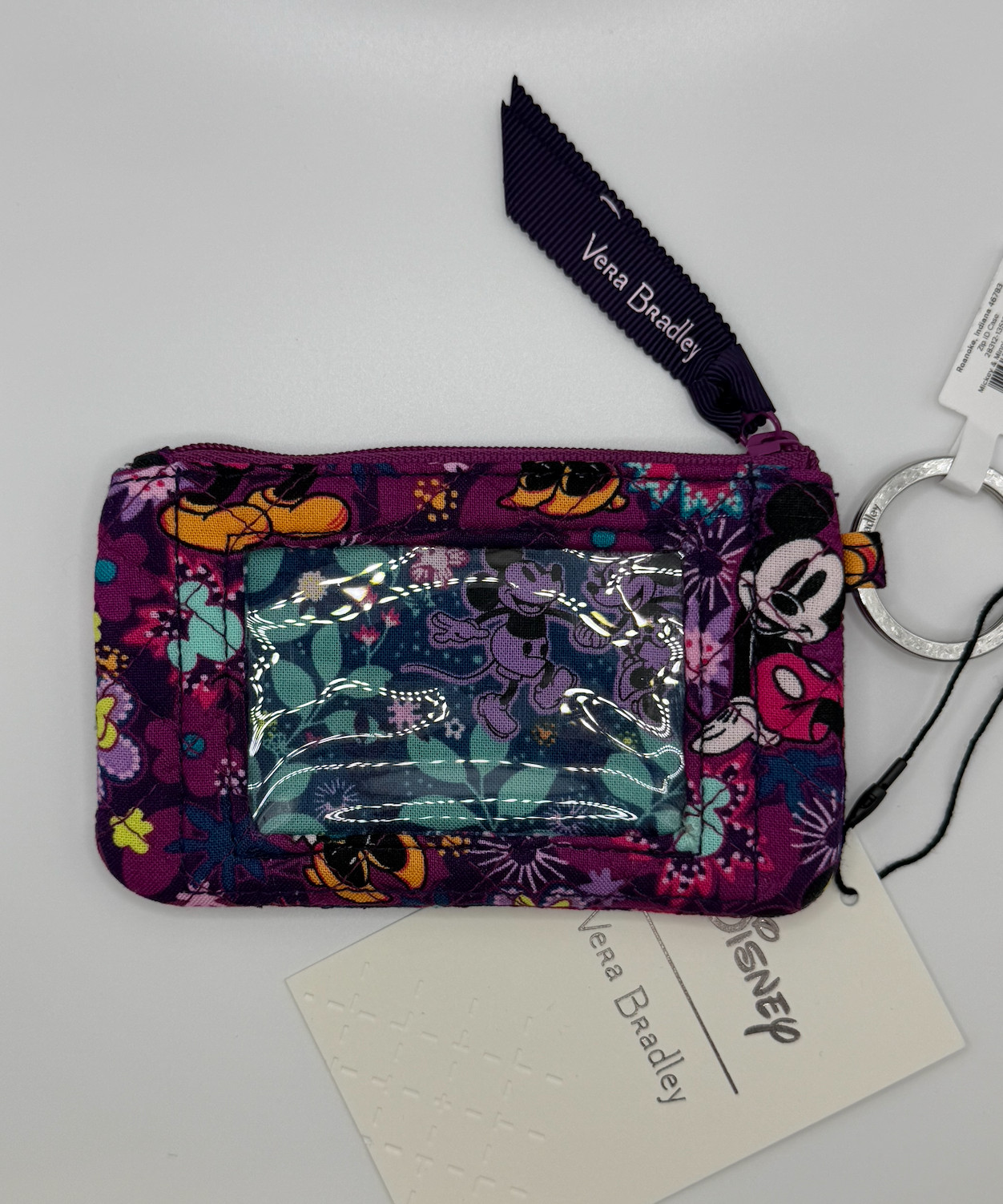 Vera Bradley Disney MICKEY MINNIE Mouse SWEET FLORAL Zip ID Card Case Key Ring