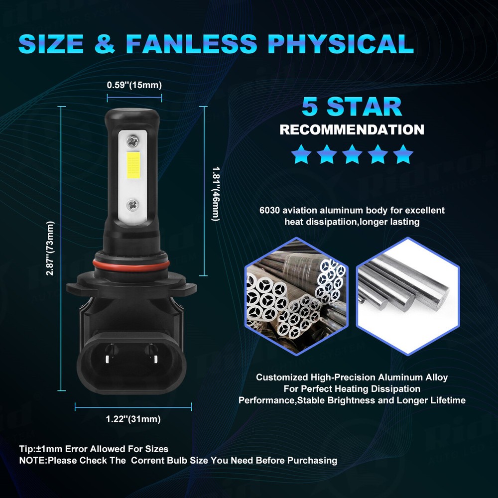 2x 9006 LED Headlight Bulb Conversion Kit Low Beam Cool White Super Bright 6500K