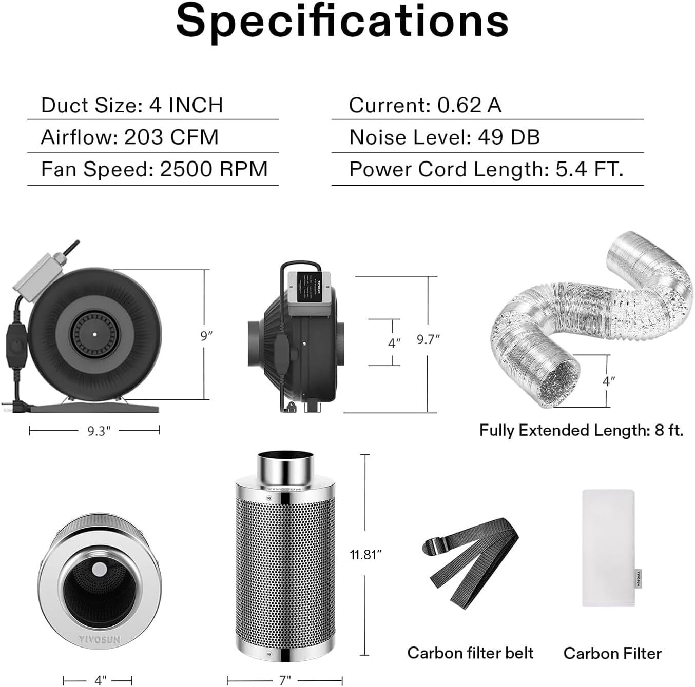 VIVOSUN 3x3ft Hydroponic Grow Tent 36"x36"x72" & 4" Inline Duct Fan Kit 203CFM