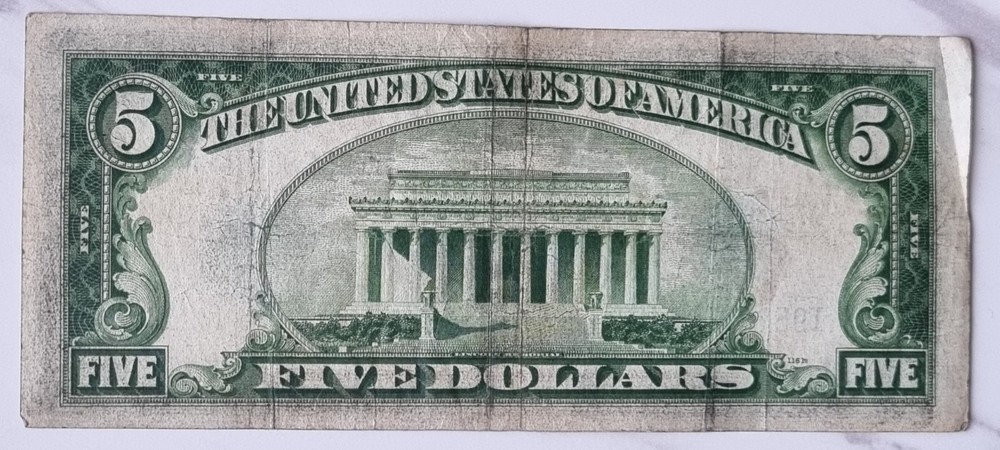 1934 A Five Dollar Silver Certificate $5 Bill Blue Seal Note Better Grade