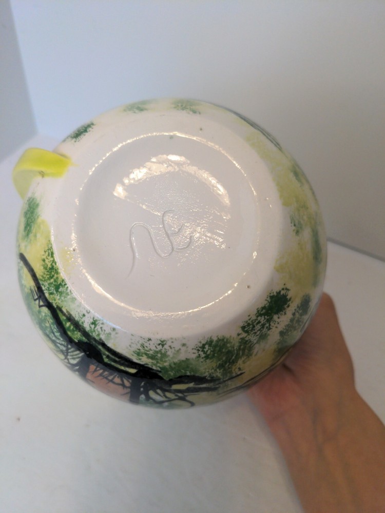 Retro Ceramic Colored Painted Mushroom Pitcher Pottery Signed MCM