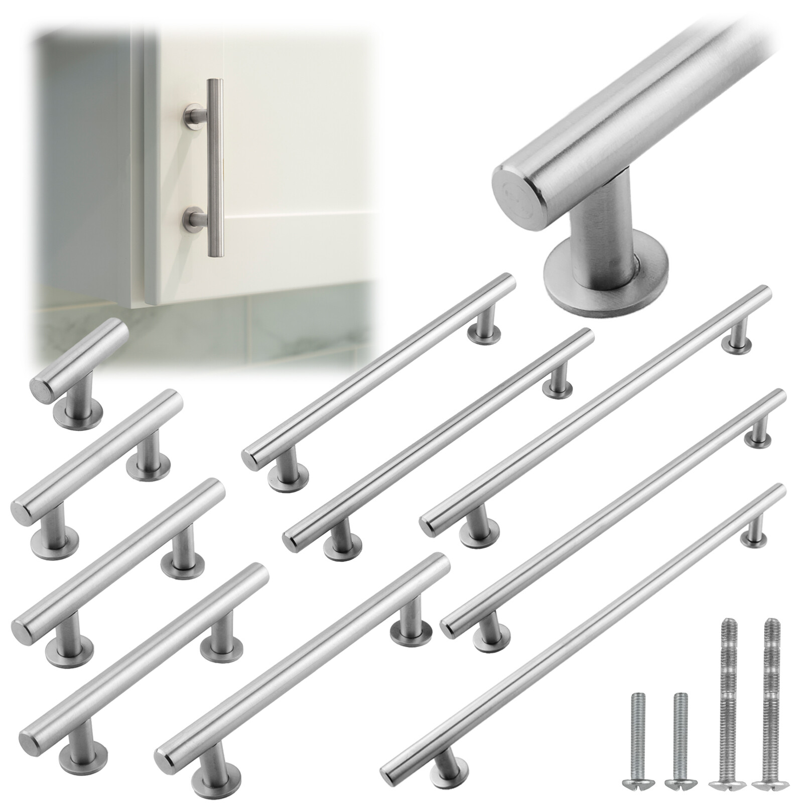 Brushed Nickel Modern Cabinet Handles Bar Pulls Kitchen Hardware Stainless Steel