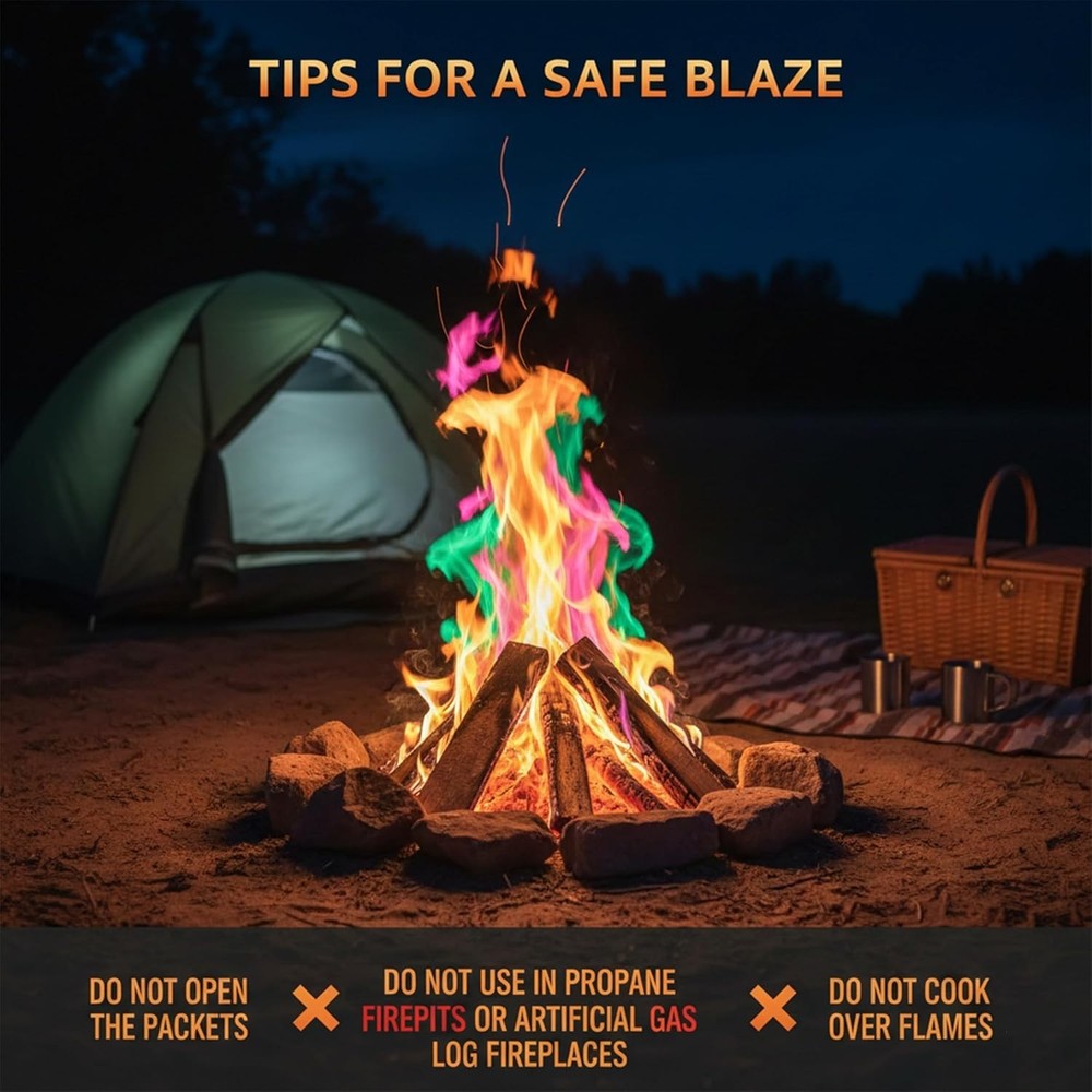 Dazzling Rainbow Flames: Magic Campfire Fire Color Changing Packets 4 Pack