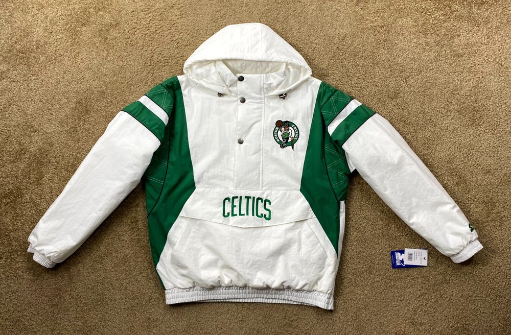 Celtics Jacket Boston Starter Hooded Half Zip Pullover WHITE 3X 4X 5X 6X