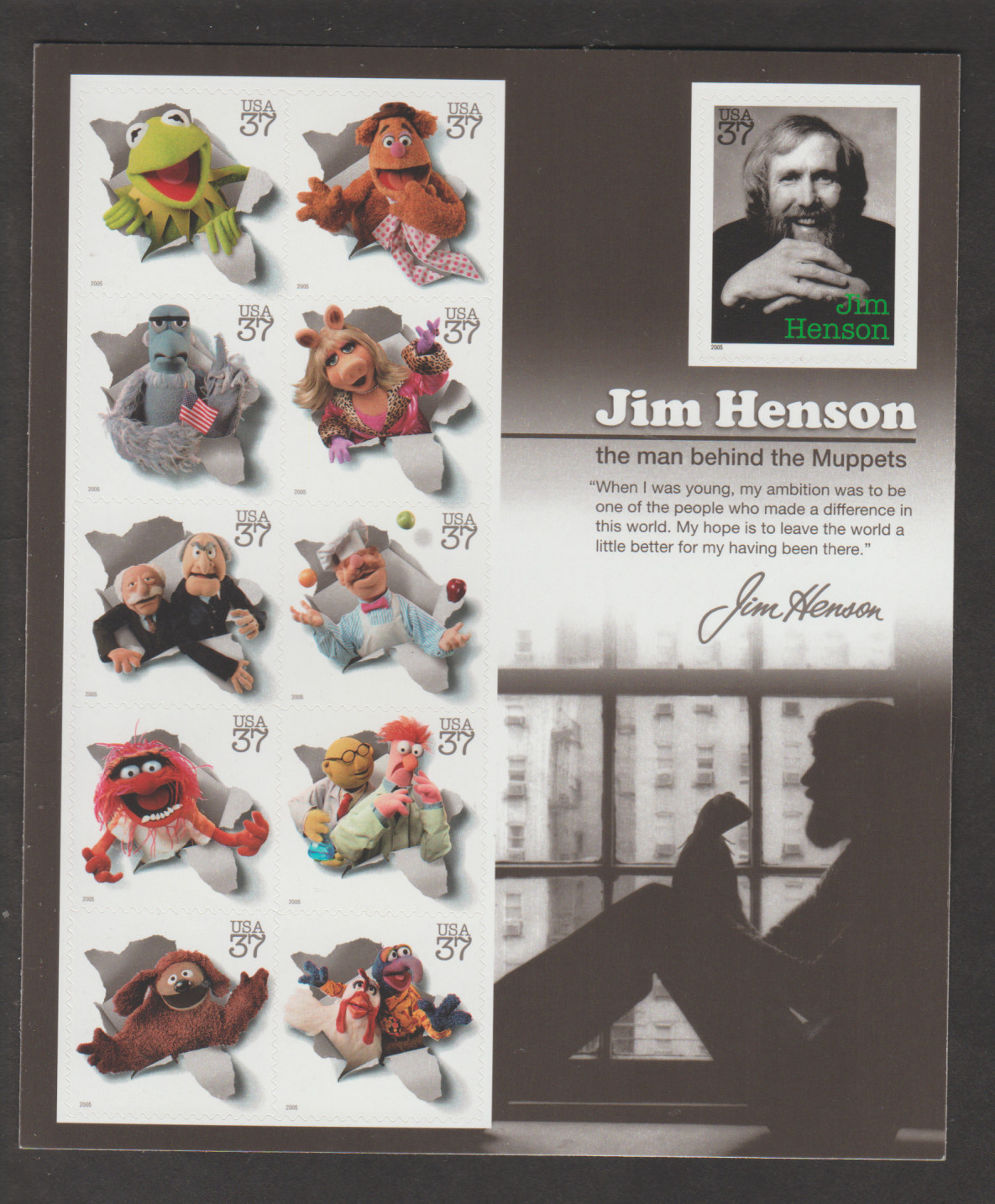 2005 US 3944 JIM HENSON MUPPETS PANE OF 11 MNH