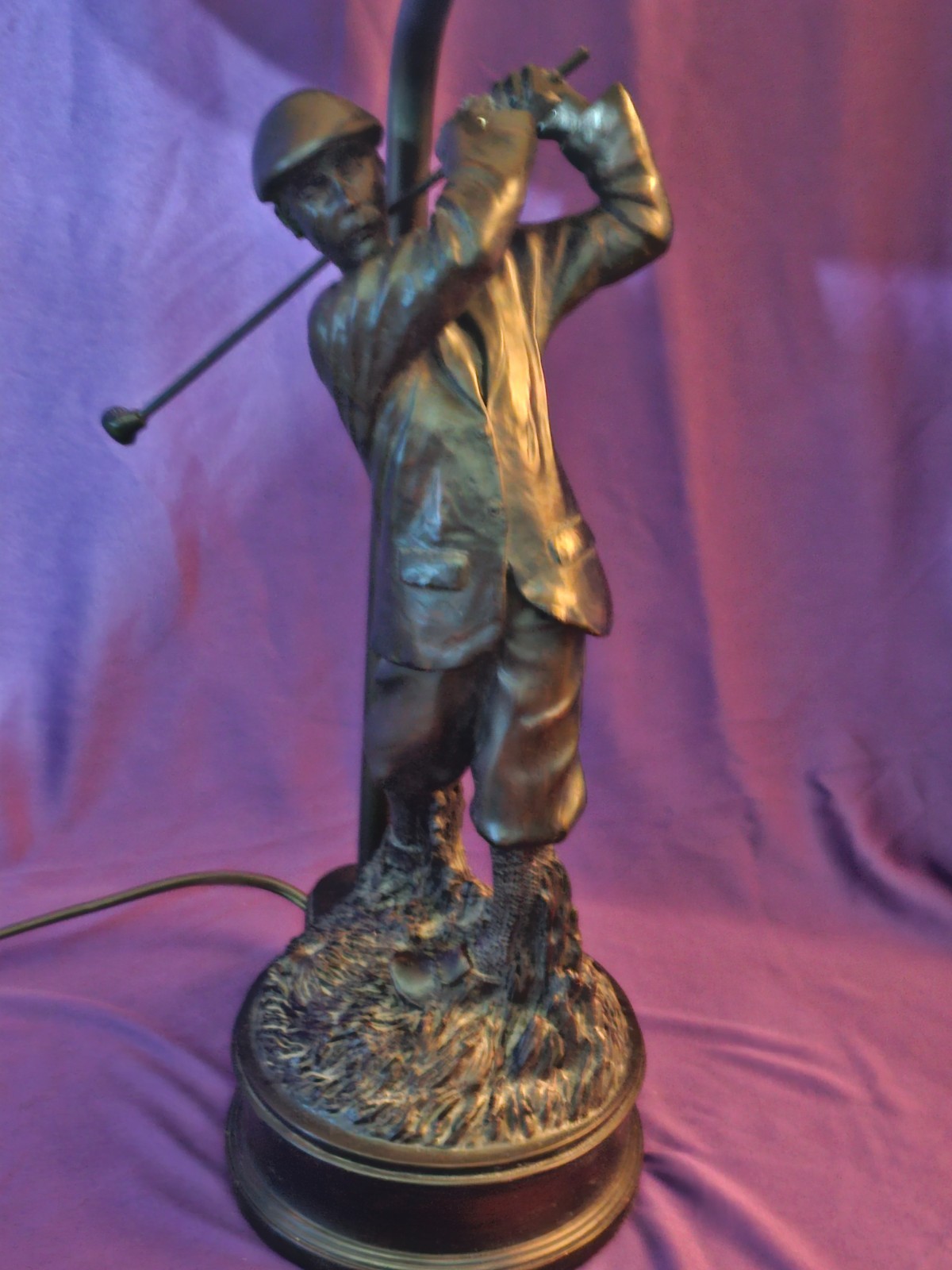 Vtg Heavy Bronze Figural Golfer Desk Lamp 24"