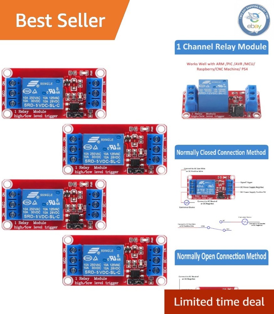 DC 5V Relay Modules (4pcs) - Optocoupler Isolation for Safe Electronic Projects