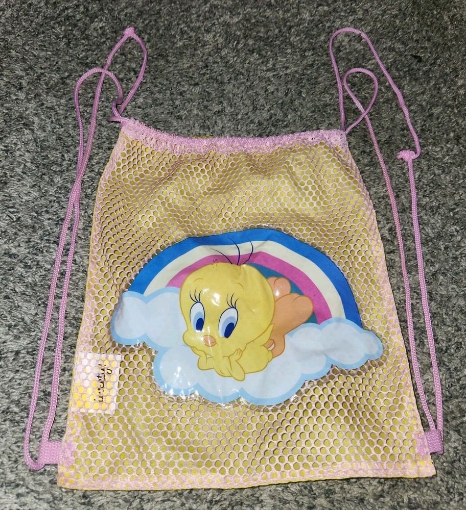 Vintage Tweety Mesh Drawstring Bag Swim Bag