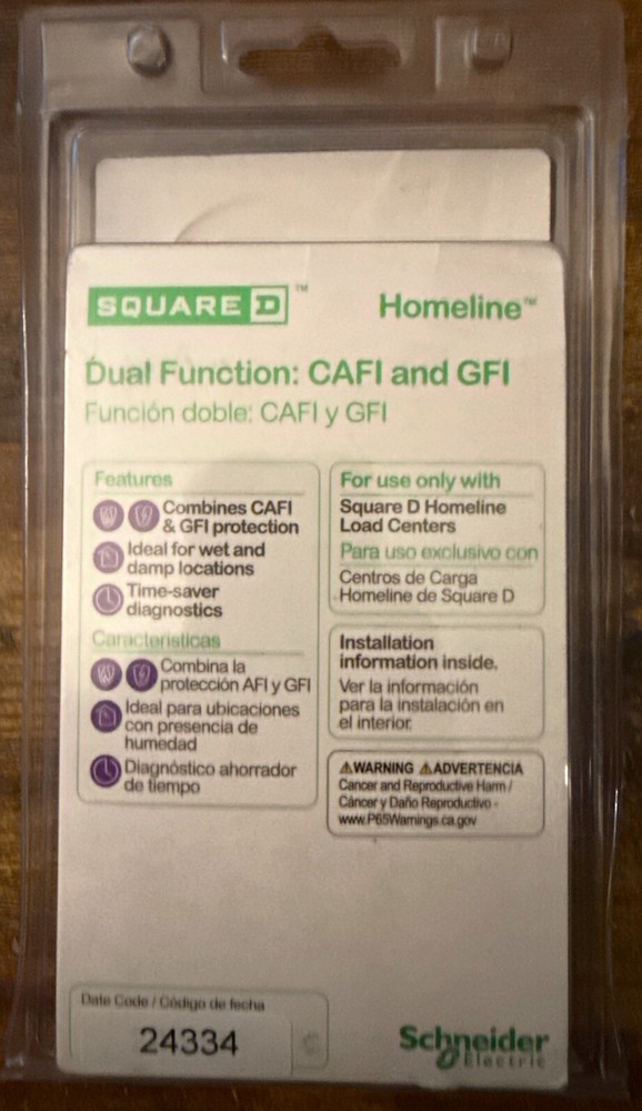 Square D HOM120DFC 20 Amp Dual Function: CAFI & GFI WITH Pigtail