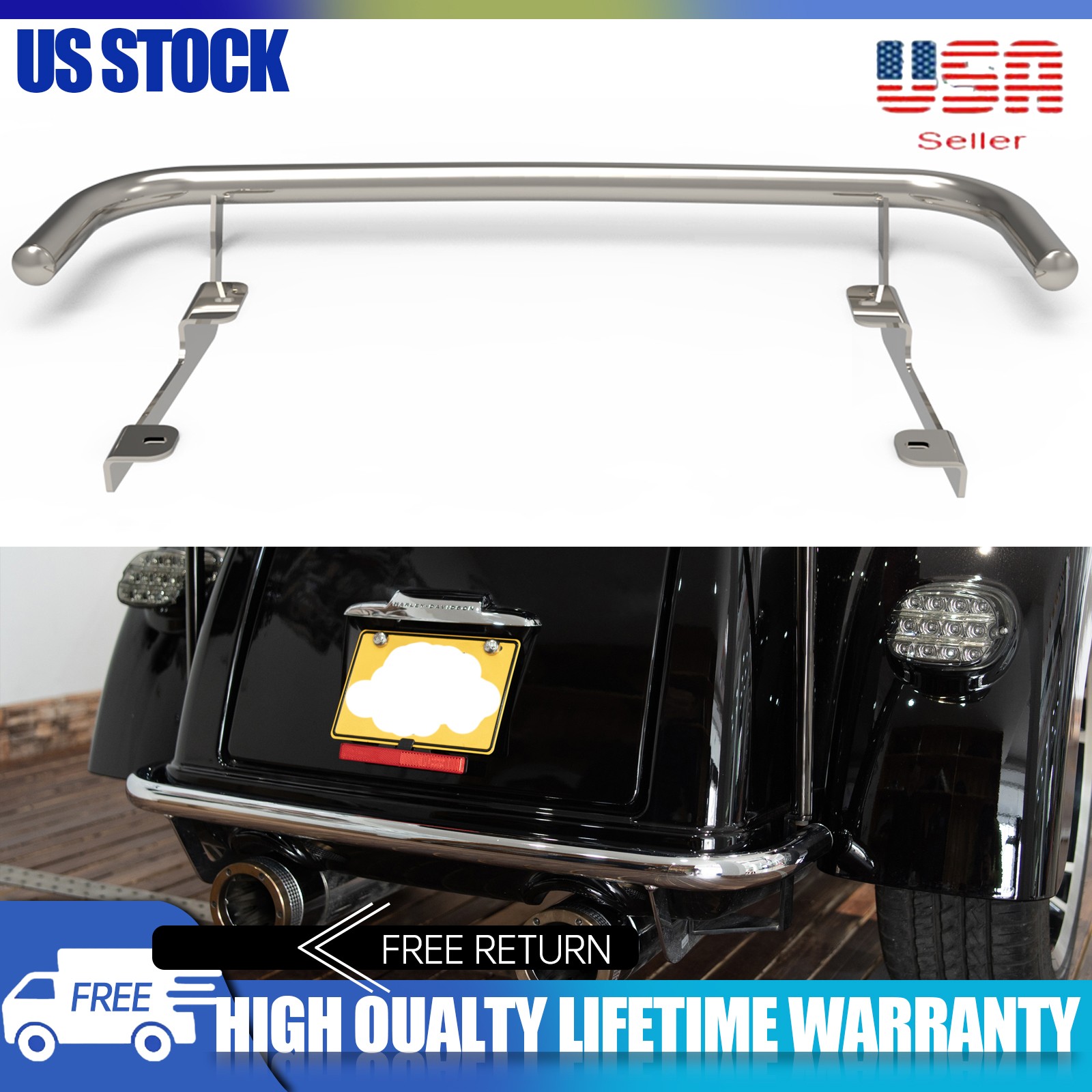 Harley Davidson Rear Crash Bar fit for 2009-2024 Triglide/20-22 CVO Tri Glide Gu