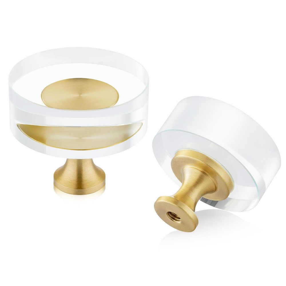 20 Pack Gold Cabinet Knobs, 1-1/4" Round Clear Glass and Brass Drawer Knobs, ...