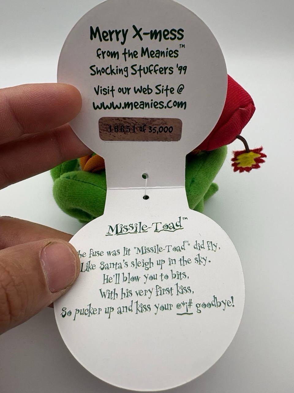 Meanies Shocking Stuffers Plush Missle Toad 1999 Plush VINTAGE RARE NEW