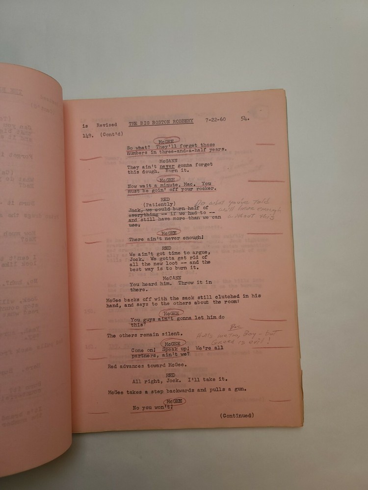 BLUEPRINT FOR ROBBERY / Irwin Winehouse 1960 Screenplay, Joe Conley used script