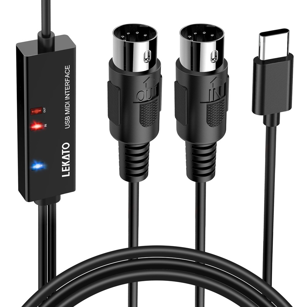 LEKATO 6.5Ft MIDI Cable MIDI to USB C Cable Type-C MIDI Input & Output Interface