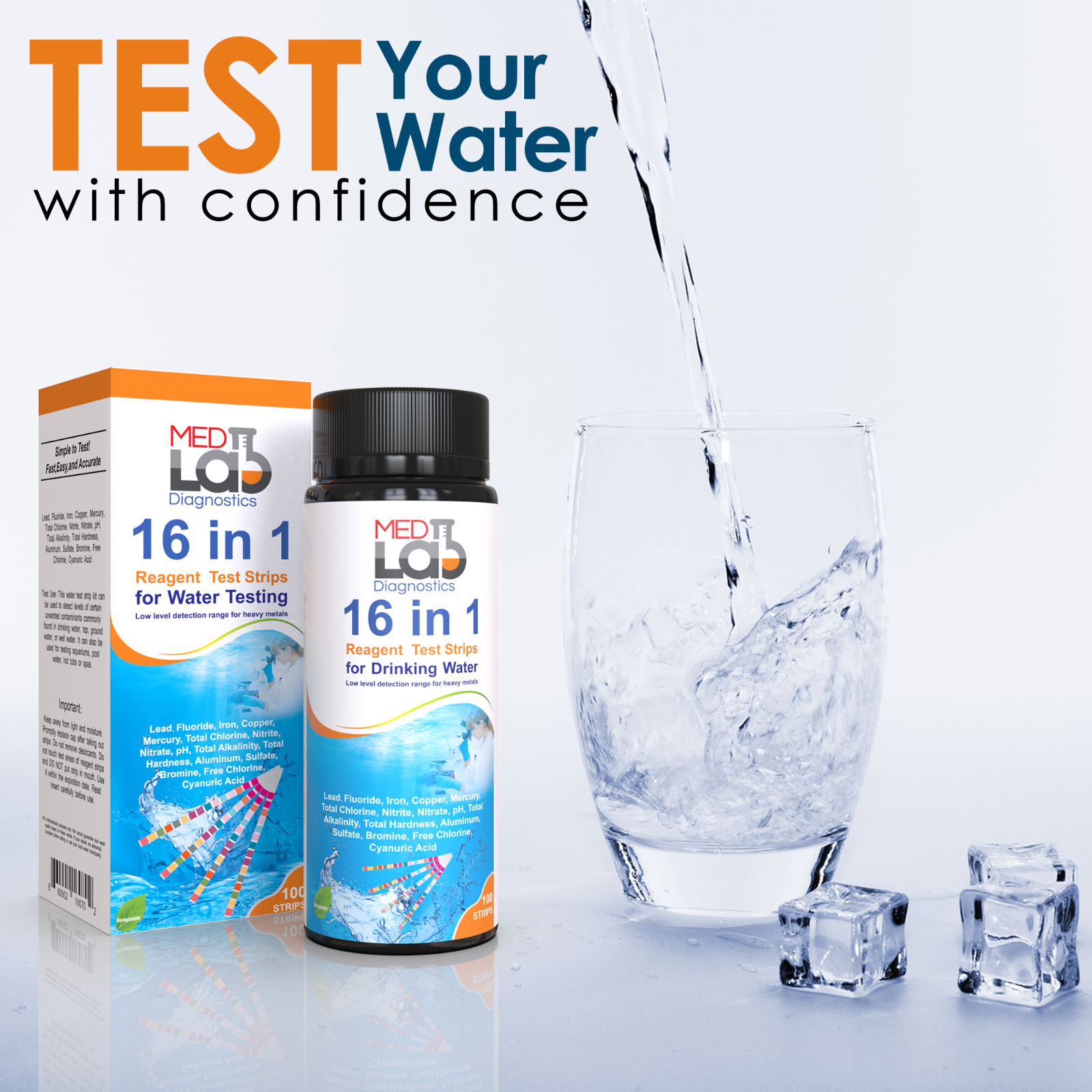 16 in 1 Drinking Water Test Kit Strips, 100 cnt. Home Water Quality Test for Tap