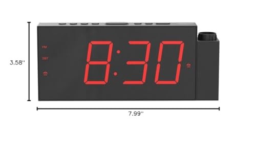 Mesqool Projection Alarm Clock, with Projection, Red Digits;