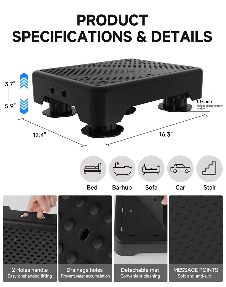 LIFTOZA Adjustable Step Stool for Adults, Bed Step Stools, 600 LBS Capacity S...
