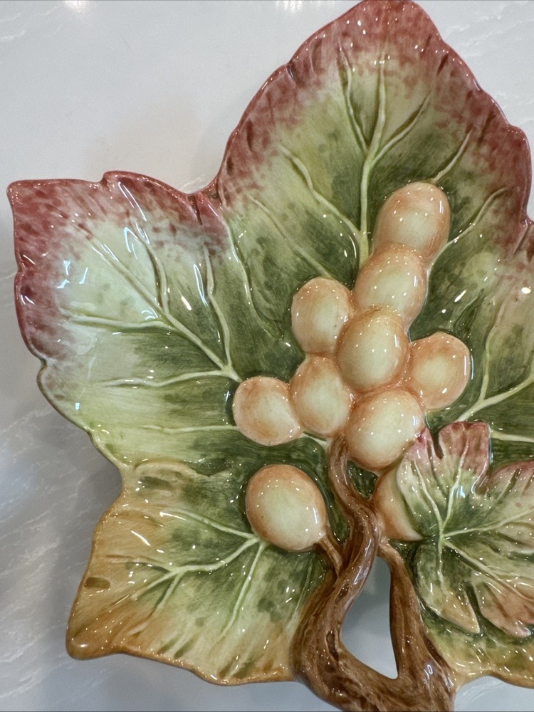 Fitz & Floyd Grapes Leaf Embossed Nut Candy Trinket Dish NOB