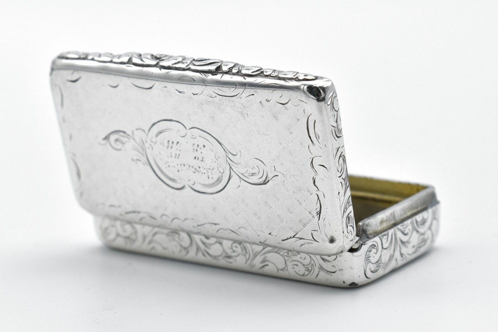 Antique Victorian Solid Silver Snuff Box 1845 Edward Smith