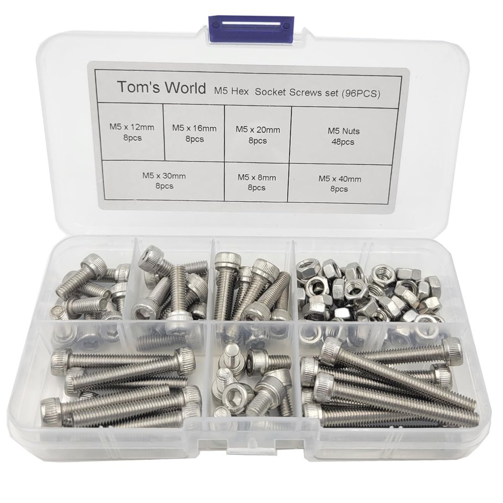 M5 Hex Socket Head Cap Bolts Nuts Screws Assortment Kit, Silver