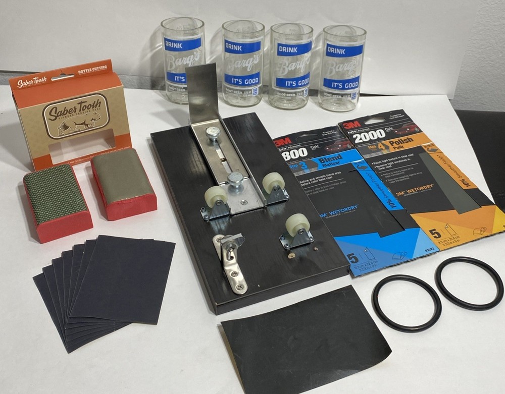 Home ProShop Premium Glass Bottle Cutter Kit -DIY-Solid Base w Rollers EUC +Acce