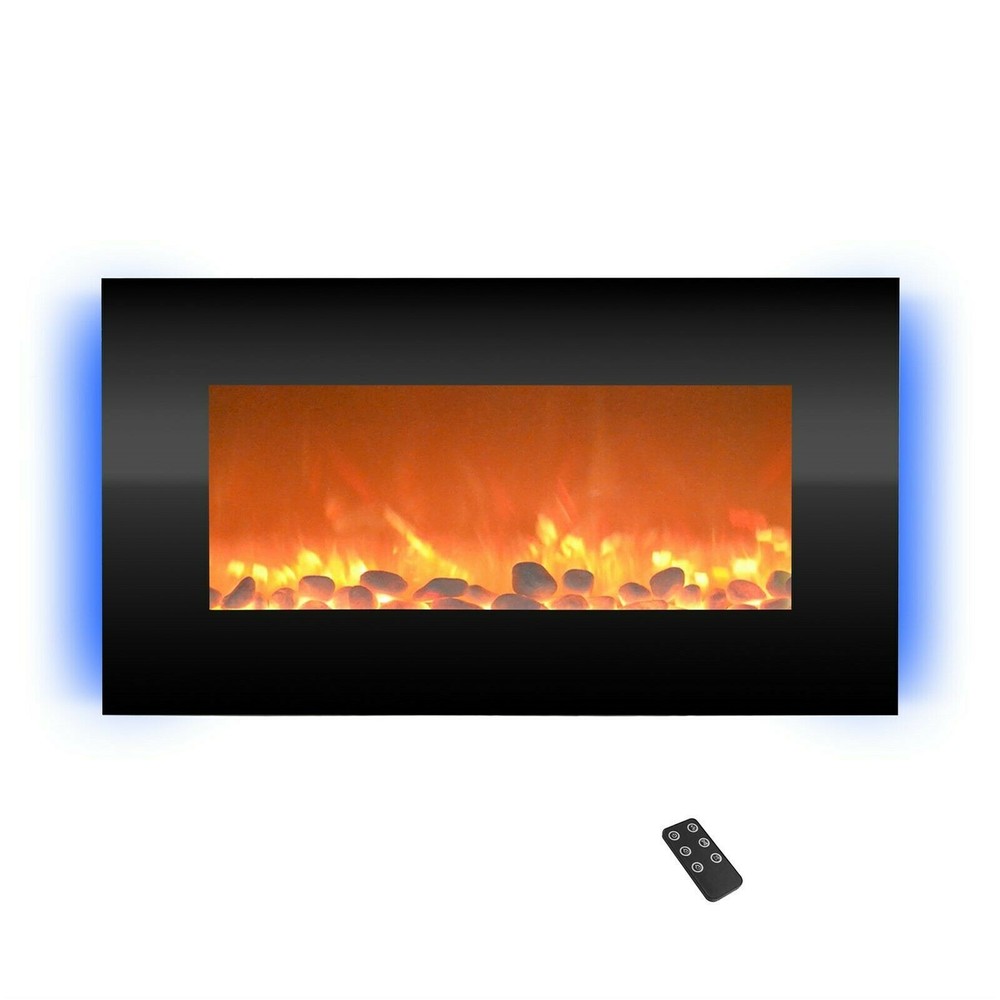 Electric Fireplace Wall Mounted Adjustable Heat Remote Backlight Colors Timer