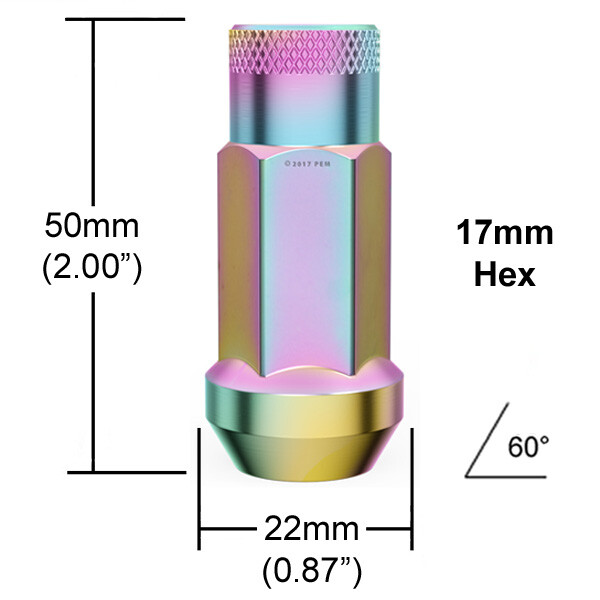 (20) 12x1.5 Lug Nuts | Neochro Neochrome | Cone Seat | Extended Tuner Open Ended