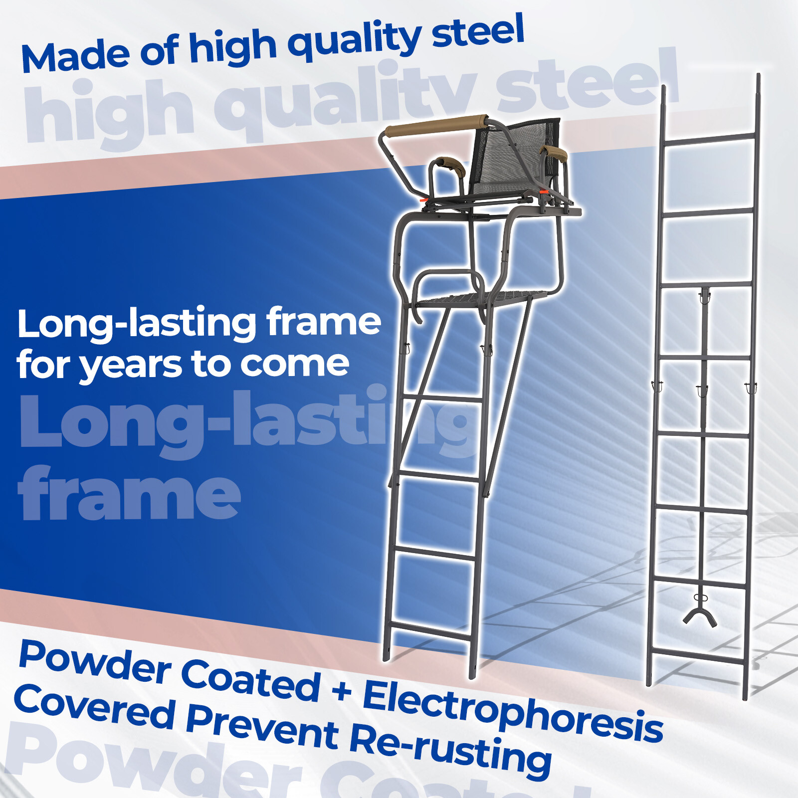 Steel Hunting Ladder Tree Stand Tree Step 1 Person Powder Coated w/ Harness