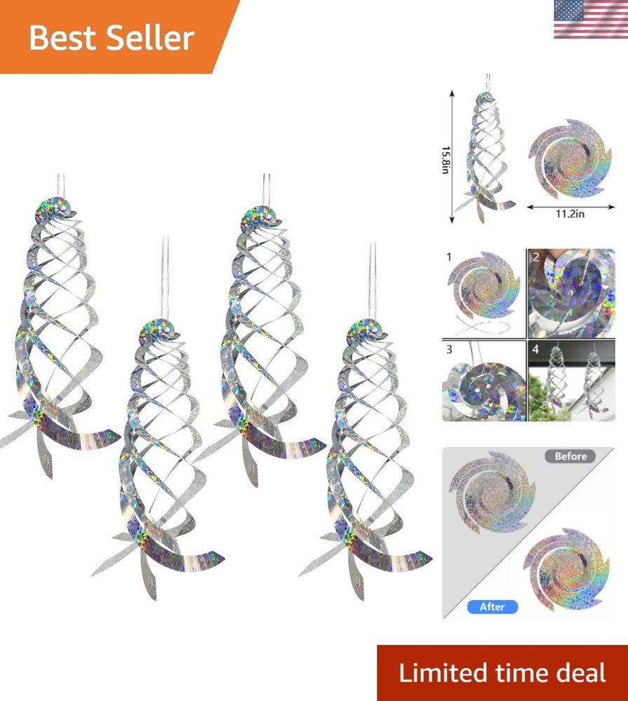 Durable 4Pcs Spiral Bird Deterrent Reflectors - Decorative & Functional