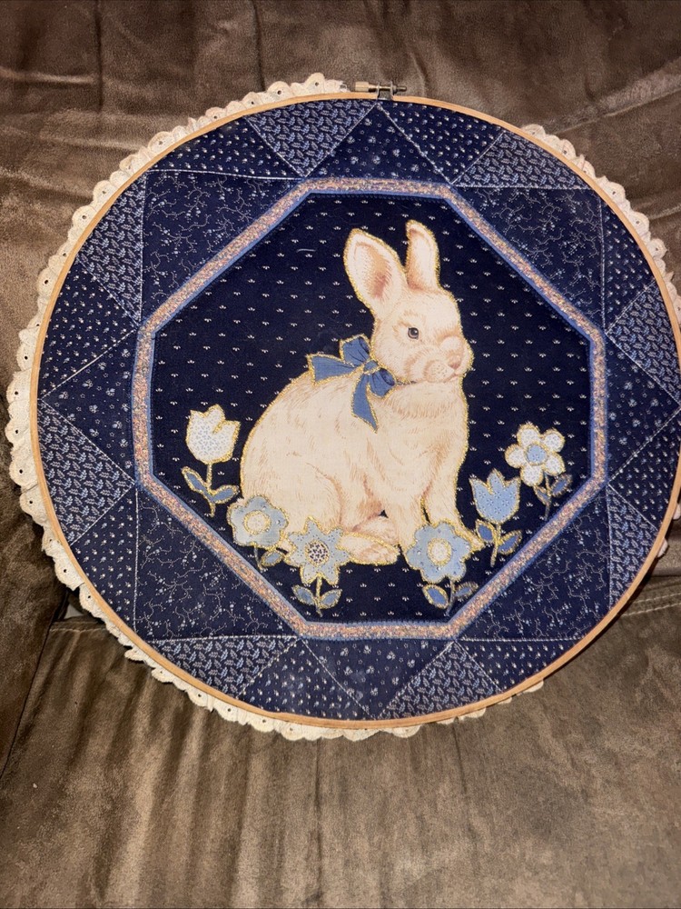 Three Embroidery Hoops With Finished Pieces