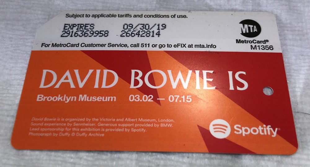 DAVID BOWIE NYC TRANSIT METRO CARD