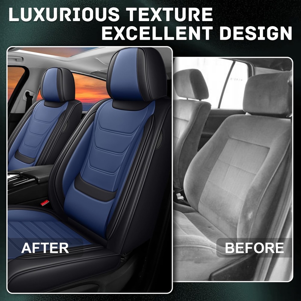 Transit Seat Covers 2015-2026 Full Coverage Waterproof Blue Black Front Set