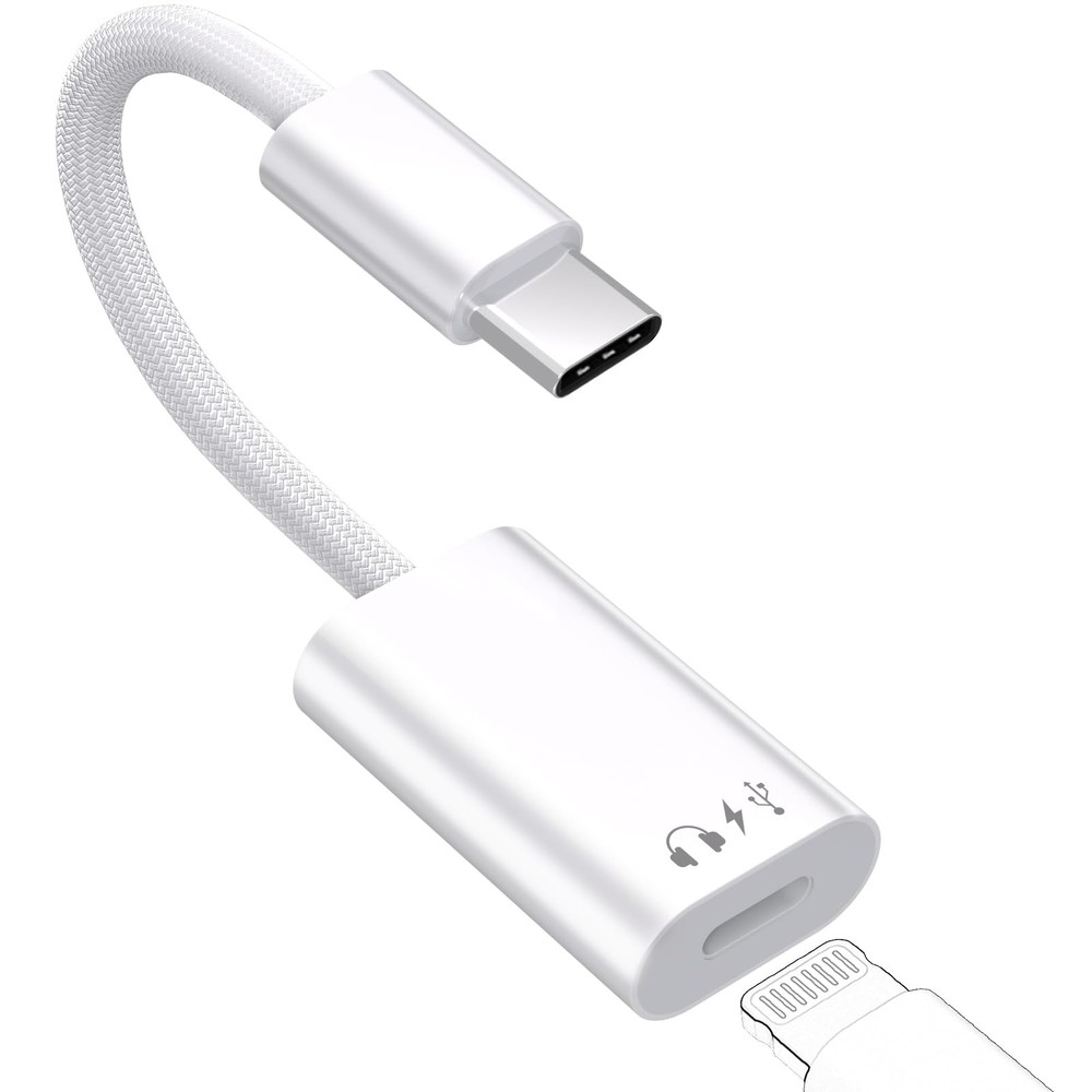 USB C to Lightning Audio & Charging Adapter, Type C iPhone Converter White
