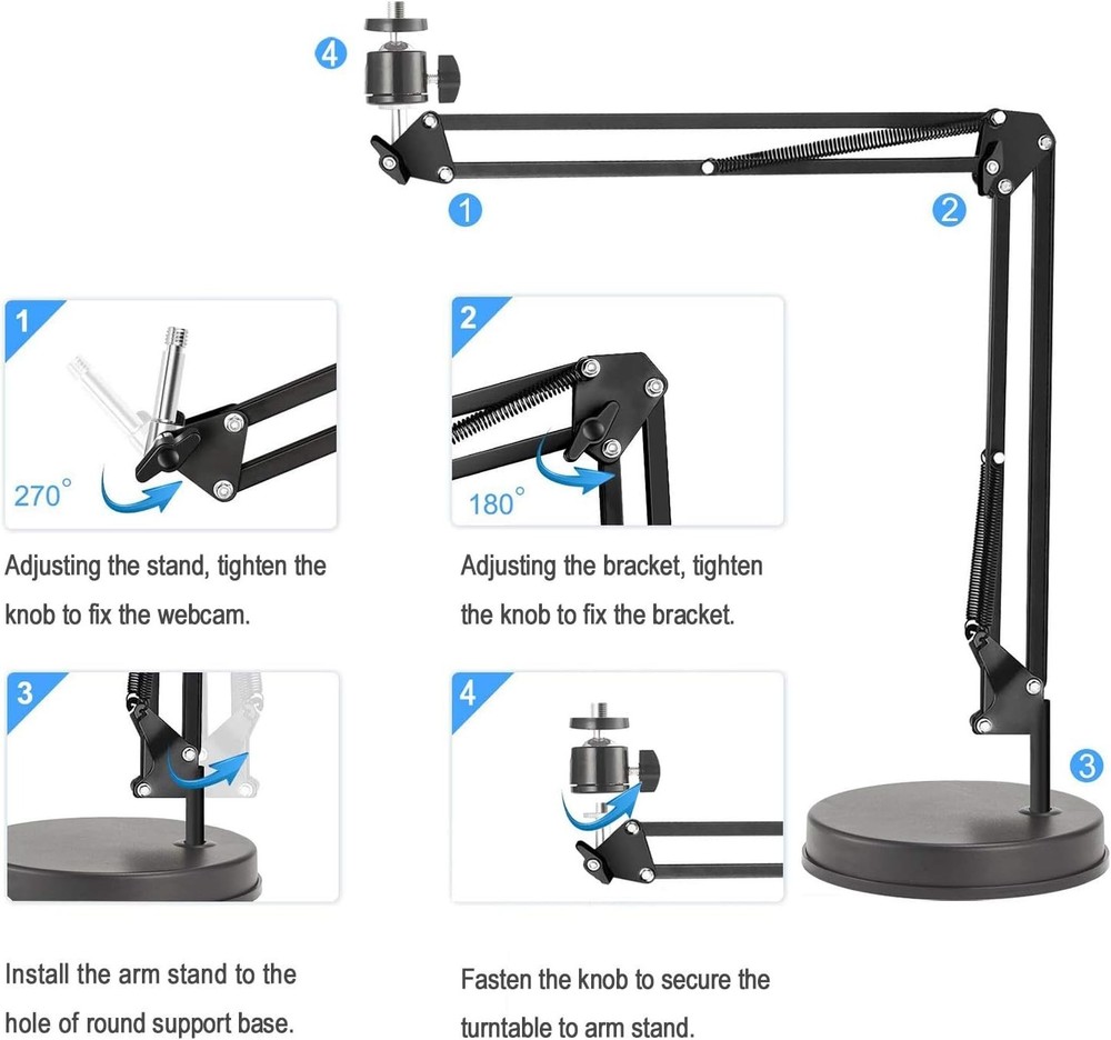 Compact 22" Camera Arm Stand for Action Camera, Ring Light