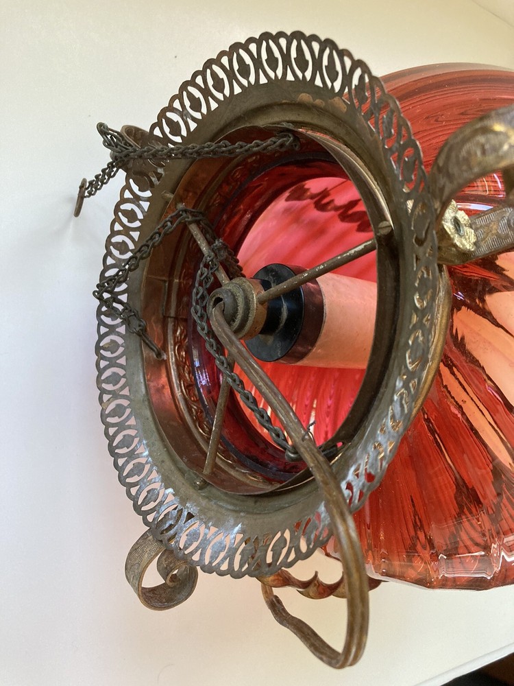 Antique Victorian Ruby Swirl Hall Light