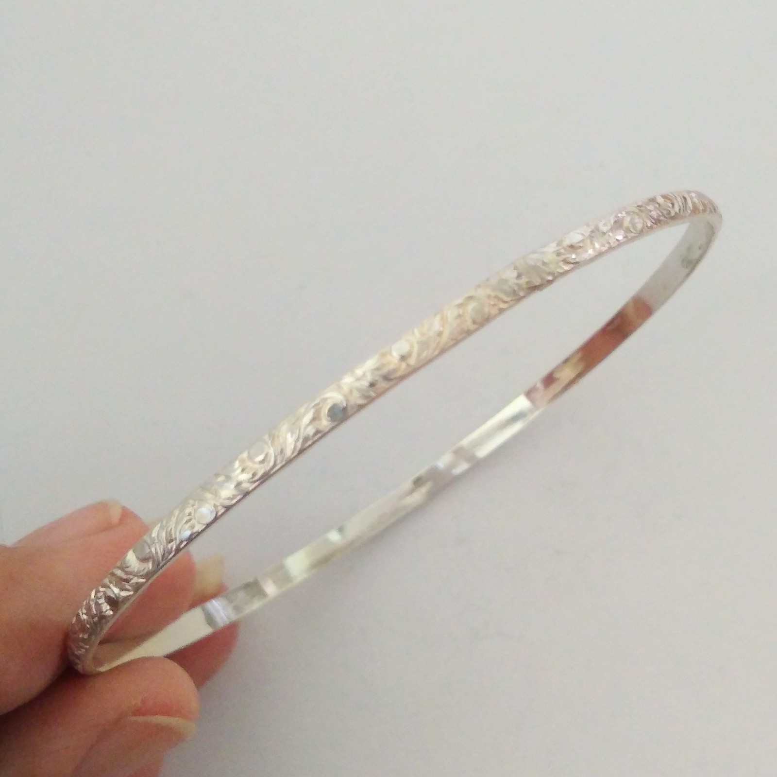 Vintage Sterling Silver 925 FANCY Bangle Bracelet Size 8.25" 3.5mm