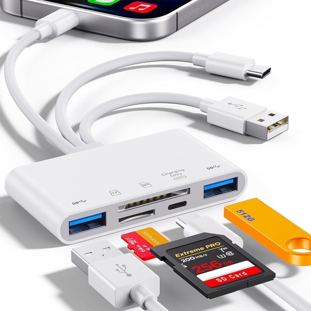 USB 3.0 5-in-1 Memory Card Reader OTG Adapter – SD, microSD, USB-C & Lightning