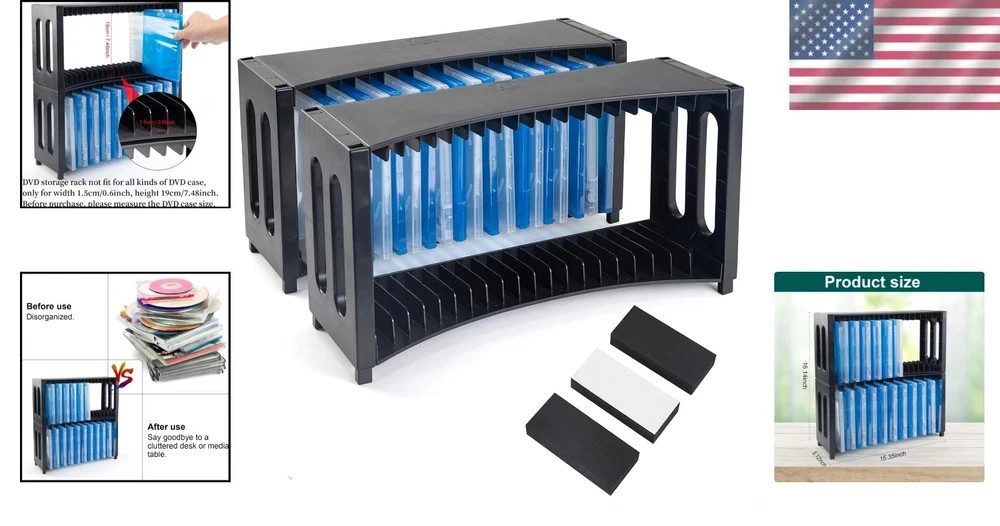 Stackable DVD Storage Rack, 2 Pack, Holds 40 Slim DVD Cases, Organizer