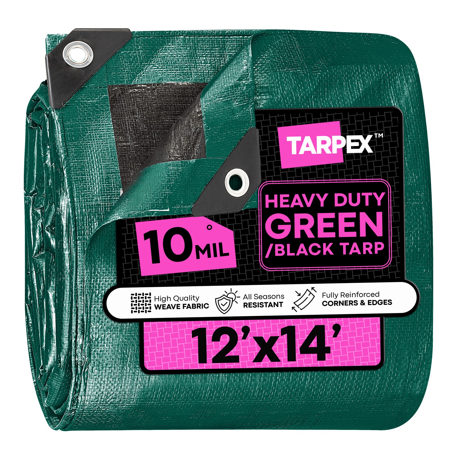 TARPEX - 10 Mil Green Black Heavy Duty Poly Tarp 12' x 14'