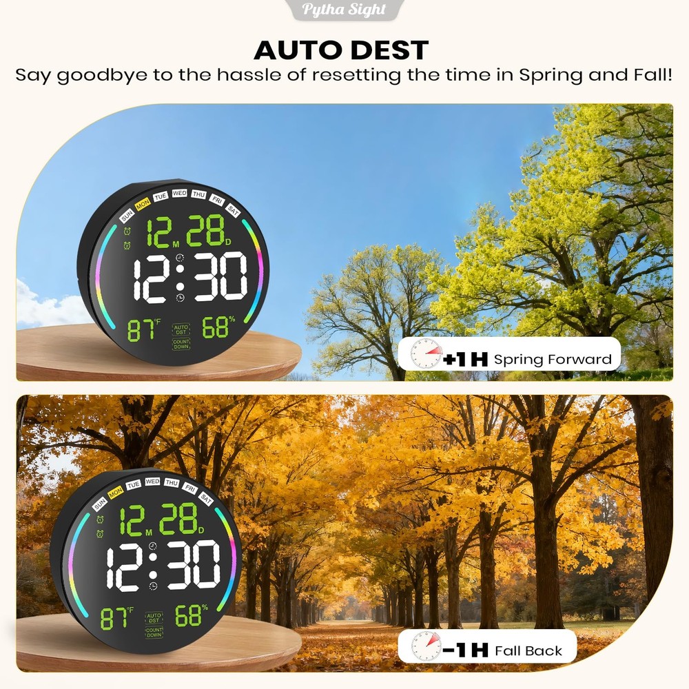 Large Digital Wall Clock with 10.3" LED Display,Alarm,Countdown Timer,DST,Tem...